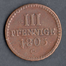 QUALITE : MONNAIE DE III PFENNIGE EN BRONZE DE SAXE DE 1803 C @ ETAT ALLEMAND !!