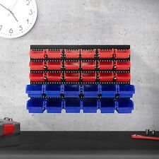 Etagère à outils murale avec bacs de rangement empilables plastique bleu-rouge