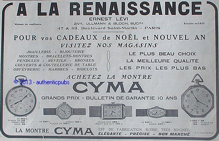 Publicite cyma montre pendule - publicite,