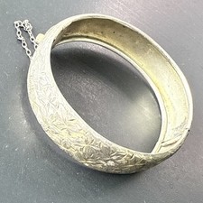 Ancien Bracelet Gourmette Argent Massif Silver Maille Jonc art nouveau fleurie