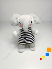 Peluche/Doudou Eléphant Gris Robe Bleu Marine Blanc Rayé 20cm Bout'chou Monoprix