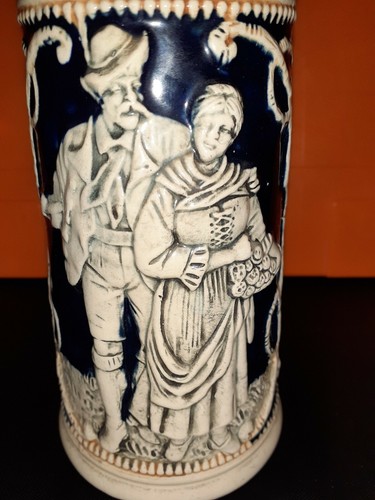Antique beer mug with lid - antique,