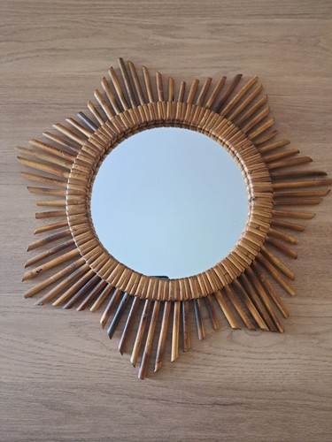 Miroir rotin année 60 - miroir,