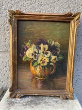 PEINTURE HUILE BOUQUET DE PÉTUNIAS ART DECO NATURE MORTE SIGNÉE L.GEANT 1931