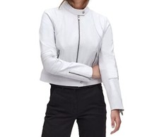 Blouson en cuir blanc pur pour