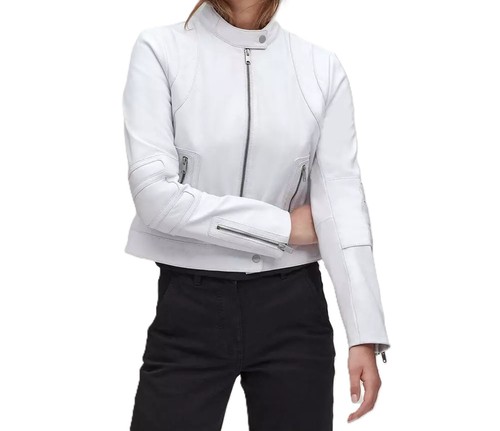 Blouson cuir blanc pur - blanc, pour