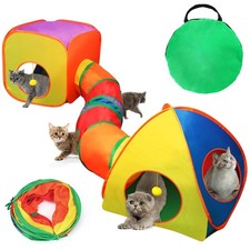 3 en 1 Tunnel et Tube Cubes Pliable Interactif Froissé Tente pour Chat,Maison...