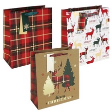 Noël Sac Cadeau Avec Étiquette Tartan 25.5cm x 21.5cm x 10cm - Choisissez Design