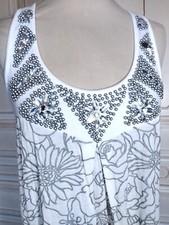 RENE DERHY TOP TUNIQUE TRAPEZE PERLES CABOCHONS TS OU T 38/40