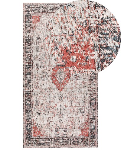 Tapis rouge beige coton - tapis,