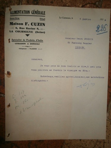 Lettre ancienne cuzin la - ancienne,
