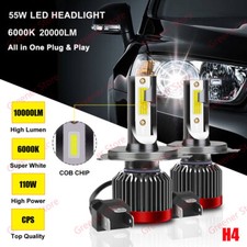2X 55W 20000LM H4 High&Low Beam LED Ampoule Voiture Feux Lampe Phare Blanc 6000K