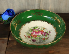 Antique French Porcelain Centerpiece Bowl Painted Flowers Green Sevres Style