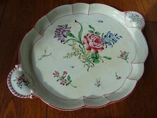 LUNEVILLE ANCIEN GRAND PLAT A OREILLES MODELE REVERBERE INSECTES FAIENCE 43,5 cm