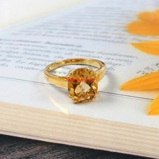 Naturel Citrine Pierre Précieuse Avec 18k Argent Plaqué Or Femmes Bague #51