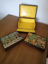 Ancienne boite de 48 cubes en bois 3 jeux de 6 modèles fables, animaux, scènes 