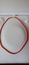 Collier Ras du cou cordon En Soie Torsadée Rouge Fermoir Or Plaqué Très bon état