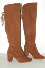 ZARA Bottes Genoux Croûte de Cuir Fauve Doublées Cuir Talons T 38 TTBE