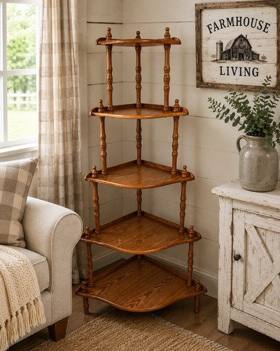Vintage 5-Tier Oak Wood Corner