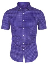 Homme Manches Courtes Coton Polka Points Chemise Boutonné violet 44
