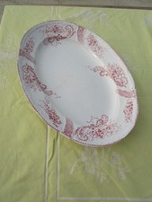 Grand plat ovale en faïence de LONGWY - Modèle Saint Cloud décor vieux rose