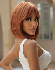 Perruque Synthétique Rousse Orange Frange Coupe Courte Carré 35cm Wig +4 Bonnet