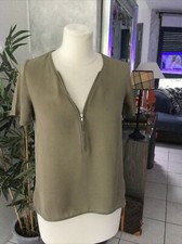 Haut chemise THE KOOPLES taille XS /S 100% soie marron beige kaki tres bon  état