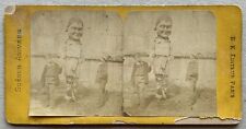 Scène animée Enfants masqués Carnaval Photo c1870 Stereo Vintage Abimée