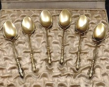 ORFEVRERIE ATO 6 CUILLERES A MOKA EXPRESSO VERRINES EN METAL VERMEILLE VERS 1950