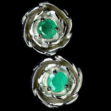 Boucles d'oreilles argent 925 plaqué or blanc avec emeraudes rondes