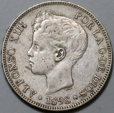 1898 Spain 5 Pesetas Silver