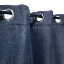 Rideau thermique effet lin chiné doublé polaire ton sur ton à œillets, Bleu