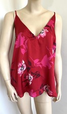 haut T40/42 caraco satin rouge motifs florale fluide ample 561!