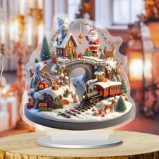 Décoration de Noël 2D plate : maison enneigée, village de Noël pour vitrine