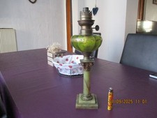 Petite Lampe a Pétrole Onyx Vert Réservoir Vert liseré Emaillé