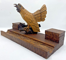 Large antique german black forest inkwell early 1900's woodwork