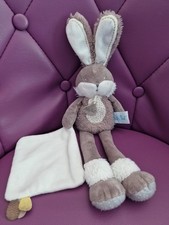  DOUDOU PELUCHE MOUCHOIR BABY NAT LAPIN PAPUCHE BLANC MARRON GLACE TBE