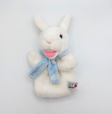 Doudou peluche lapin blanc marionnette LOVY PELUCHES écharpe SUPERDEVOLUY bleu