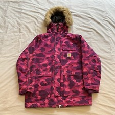 CARHARTT x BAPE (A Bathing Ape) Parka Jacket Coat Vintage Purple Rare Large