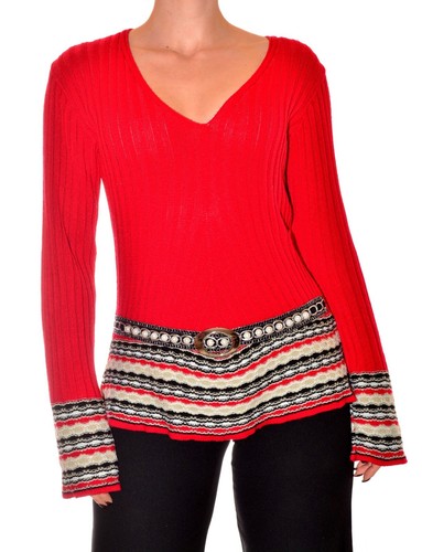 Pull rouge col taille - pull,
