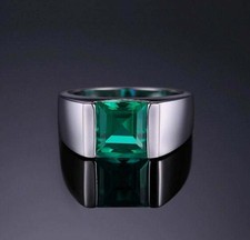 Bague chevalière homme en argent massif 925 émeraude zircon taillé carré...