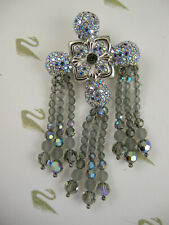 SIGNED SWAROVSKI CROSS PERIDOT CRYSTAL RHODIUM PLATED PIN~BROOCH RETIRED NWT