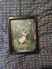 tableau ancien huile sur panneau emaux sur pierre   scene de genre