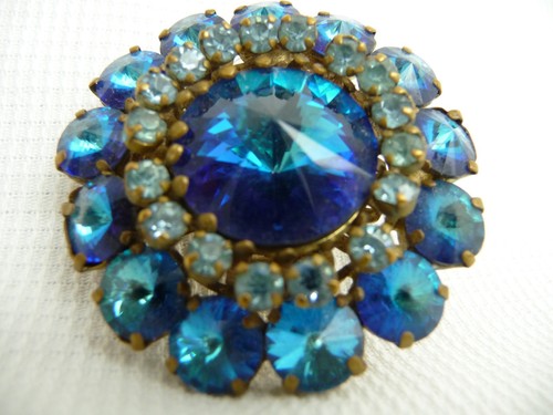 Ancienne broche strass bleu - ,