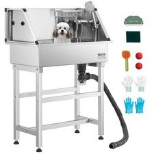 VEVOR Baignoire Chien Animaux Compagnie en Acier Inoxydable 87 cm avec Robinet
