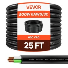 VEVOR Câble d'Alimentation Rallonge Électrique 6 AWG SOOW 3 Conducteurs 7,62 m