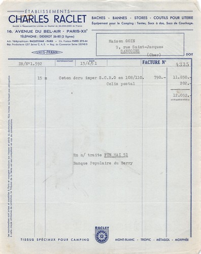 Facture 1951 ets charles - ,