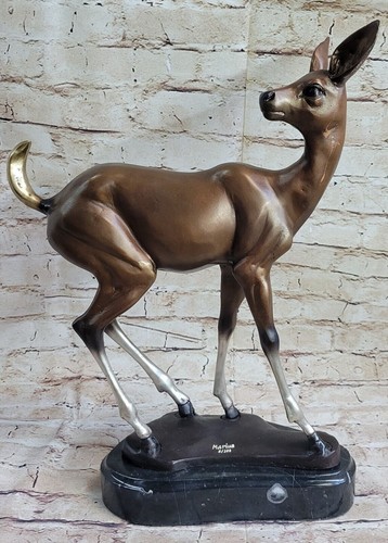 Sculpture bronze faon en - bronze,