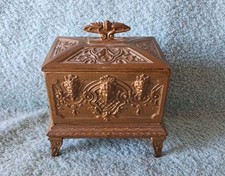 Rare Boîte à Bijoux Très Ancienne En Régule Doré Capitonnée Marque Déposé 380 