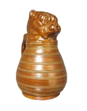 Pichet En Grés Vernissé A Tête De Chien Bouledogue Pour l'Absinthe.